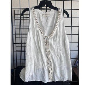 Women's Top Size Large White Peasant Top Sleeveless Boho Lightweight Blouse